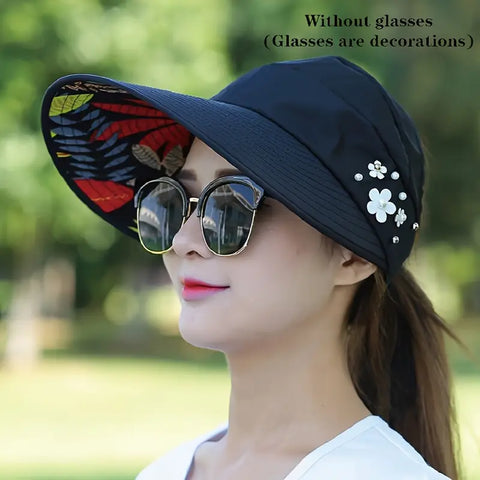 Outdoor Casual Versatile Sun Hat with Pearls