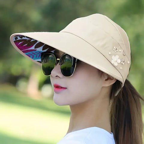 Outdoor Casual Versatile Sun Hat with Pearls