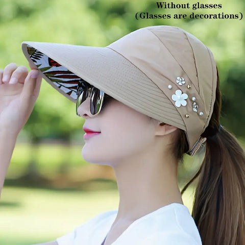 Outdoor Casual Versatile Sun Hat with Pearls