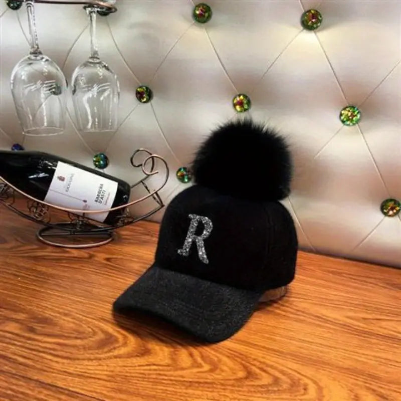 Pom Pom with Rhinestone Baseball Cap