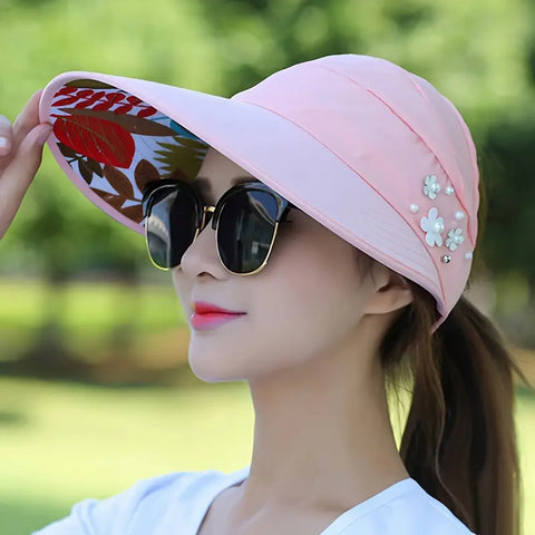 Outdoor Casual Versatile Sun Hat with Pearls